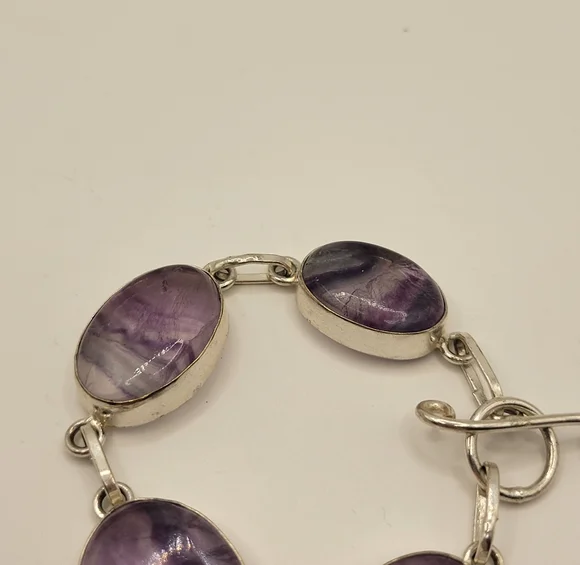 Modern Purple Fluorite Sterling Silver Link Bracelet